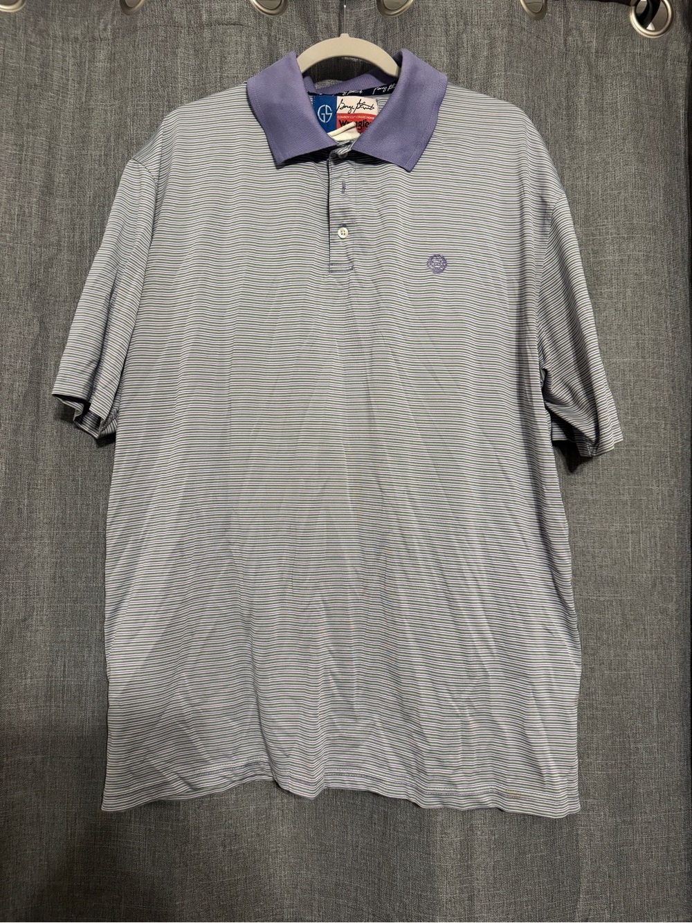 Wrangler Light Blue Striped Polo with Lavender Collar